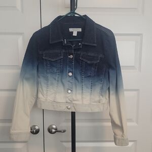 Chico's Cropped Ombre Blue and Cream Denim Jacket